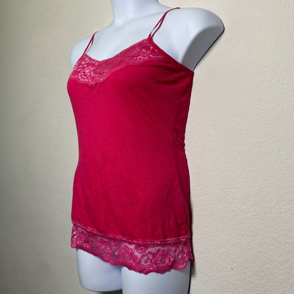 Maurices Pink Lace Trim Spaghetti Strap Cami Tank Top Womens Medium Y2K Fairy - Picture 2 of 8